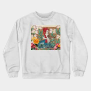 FAIRY MELLUSINA MAKING MUSIC AMONG FLOWERS Weird Medieval Bestiary Crewneck Sweatshirt